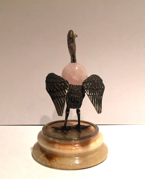 Vintage sterling and stone pelican on marble base