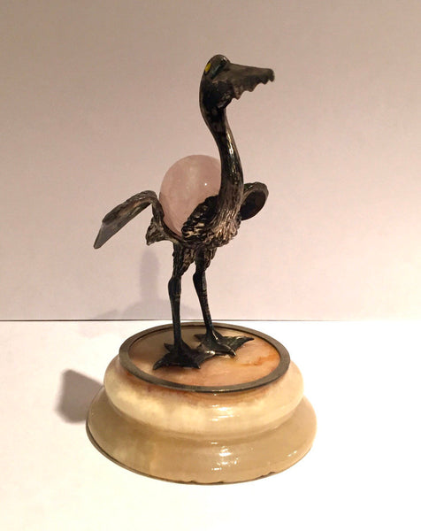 Vintage sterling and stone pelican on marble base