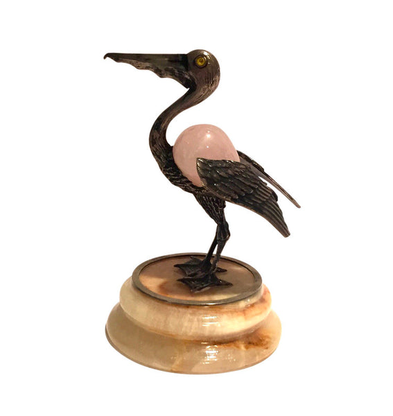 Vintage sterling and stone pelican on marble base