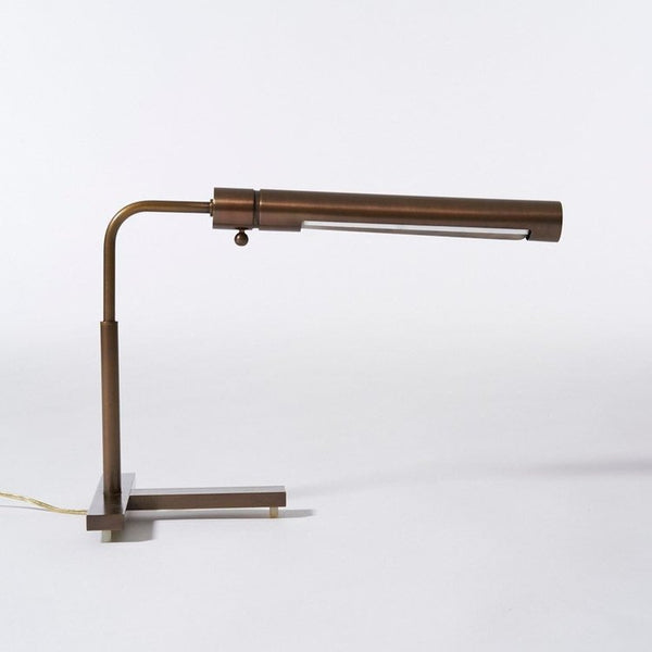 Vintage tubular brass desk or reading lamp with t-shaped base
