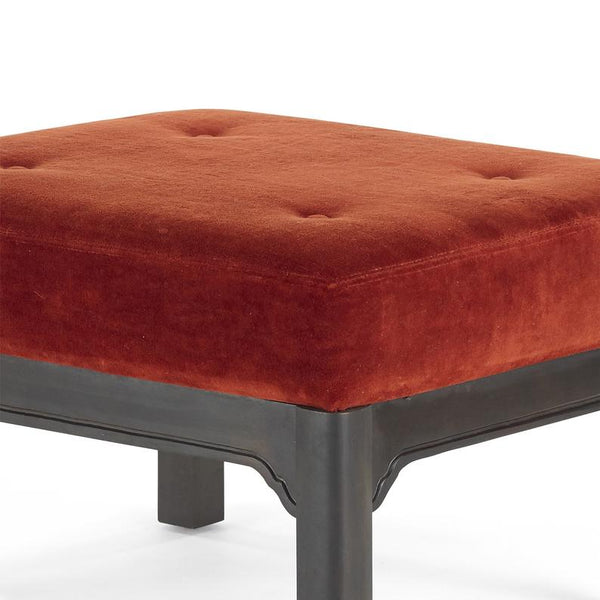 Vintage upholstered stool or ottoman with black Asian modern inspired base by Bernhardt