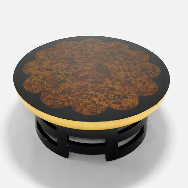 Vintage Lotus coffee table with black lacquered base and gold sides designed by Theodore Muller and Isabelle Barringer for Kittinger