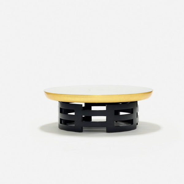 Vintage Lotus coffee table with black lacquered base and gold sides designed by Theodore Muller and Isabelle Barringer for Kittinger