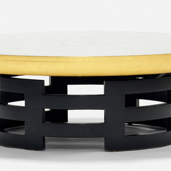 Vintage Lotus coffee table with black lacquered base and gold sides designed by Theodore Muller and Isabelle Barringer for Kittinger