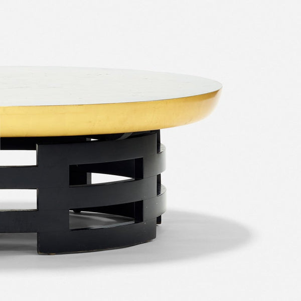 Vintage Lotus coffee table with black lacquered base and gold sides designed by Theodore Muller and Isabelle Barringer for Kittinger