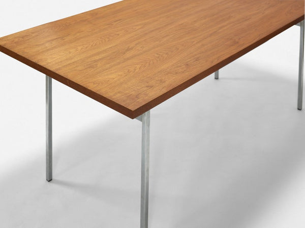 Vintage midcentury modern steel and walnut dining table designed by Florence Knoll for Knoll Associates