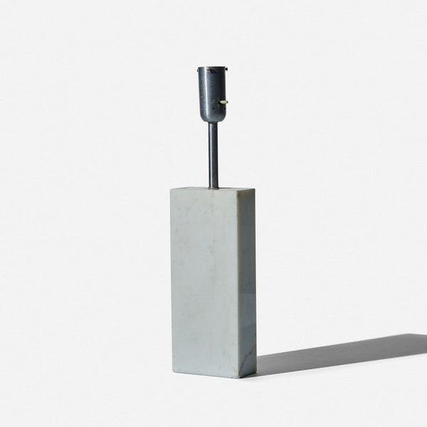 Vintage white marble and brushed chrome table lamp, attributed to Elizabeth Kauffer for Nessen Studios