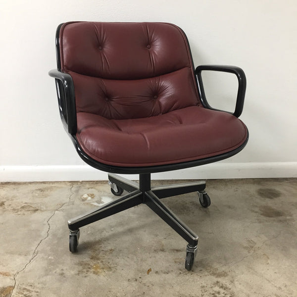 Charles Pollock for Knoll burgundy leather executive armchair with casters