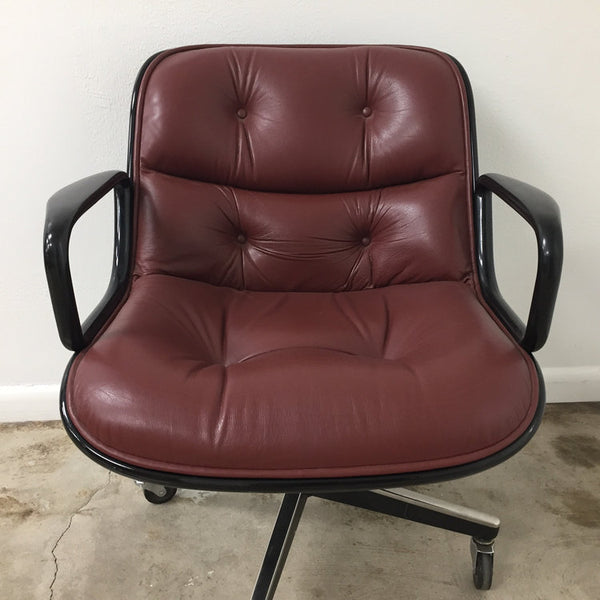 Charles Pollock for Knoll burgundy leather executive armchair with casters