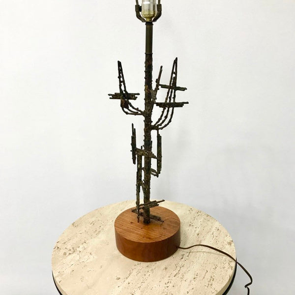 Vintage Marcello Fantoni for Raymor welded bronzed metal brutalist lamp